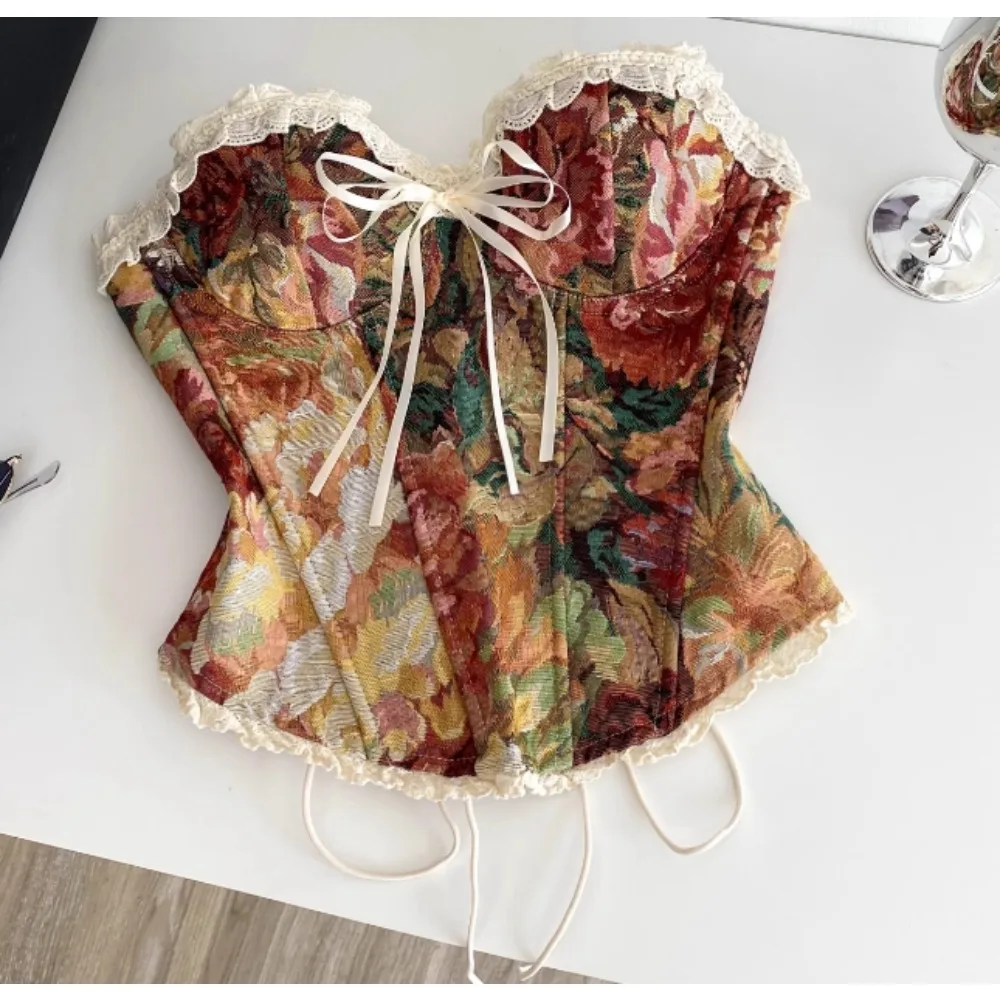 

Sexy sleeveless Draw String lace Tanks Top Vintage Corset Bustier Camis Chic Crop Top Women Party Sling Top Y2k