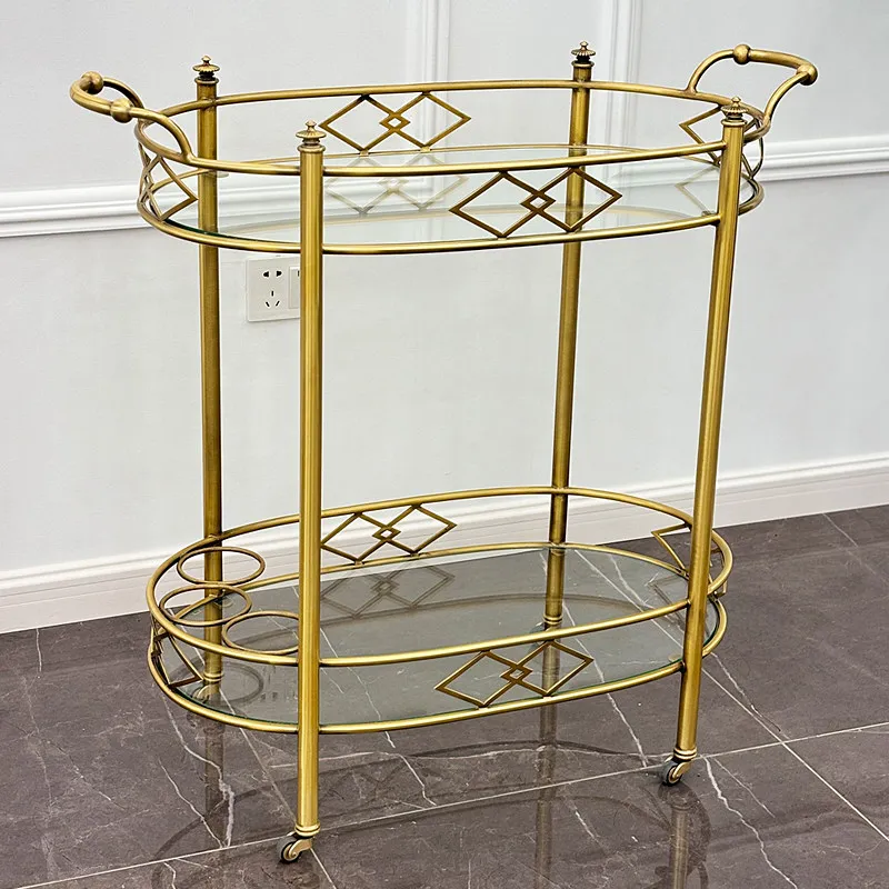 French all-copper dining cart cart for home mobile kitchen tea cart commercial wine cart hotel restaurant trolley