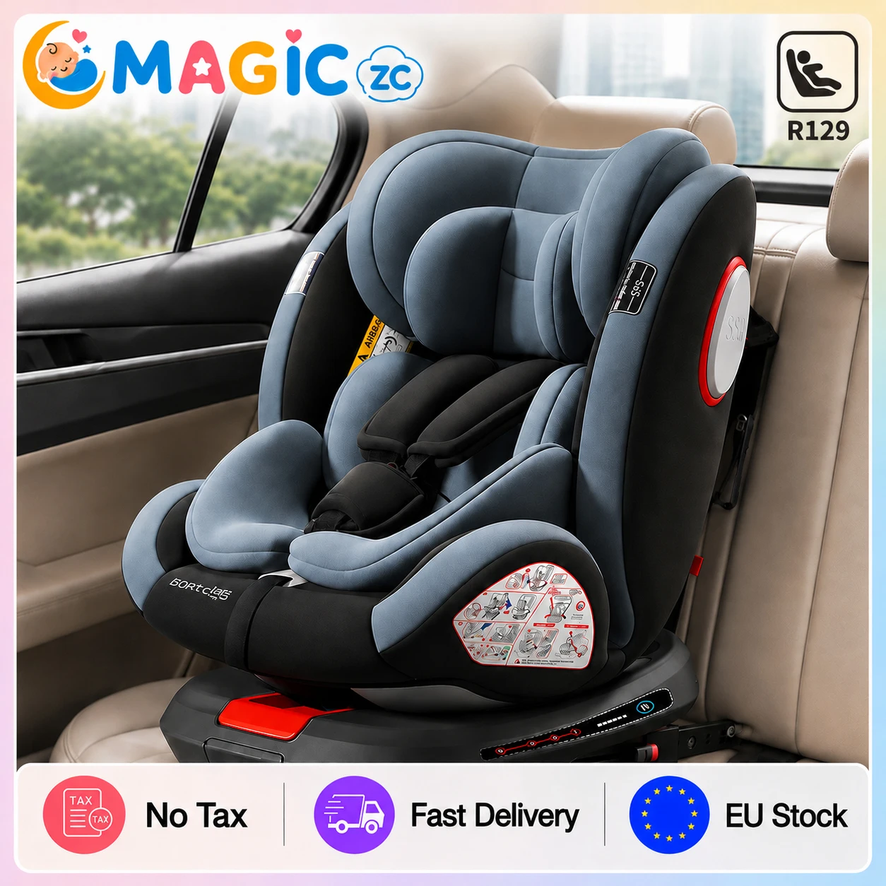 Siège auto convertible i-Size 40-150 cm pour nouveau-né jusqu'à 12 ans, homologué R129, pivotant à 360° ° Siège auto pivotant ISOFIX pour bébé et