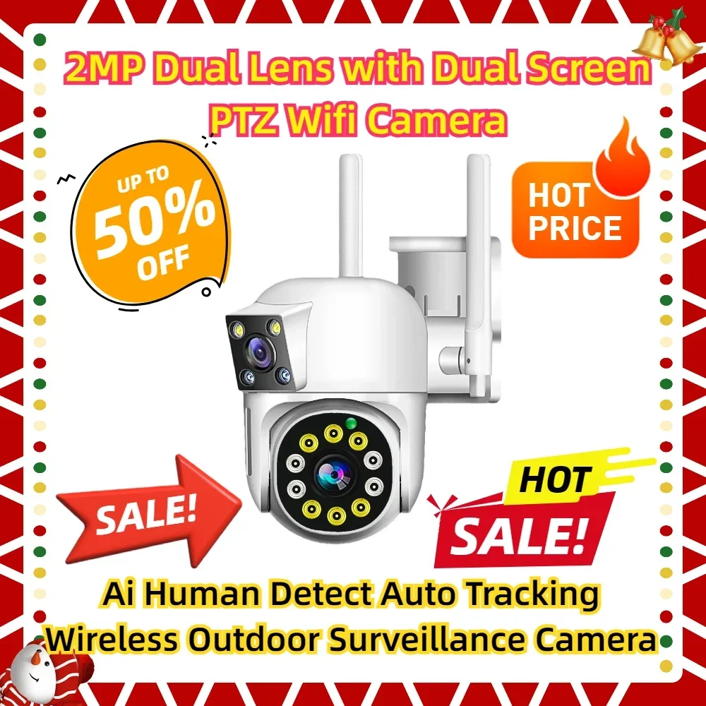 

Ai Human Detect Auto Tracking Wireless Outdoor Surveillance Camera 2MP Dual Lens with Dual Screen PTZ Wifi Camera