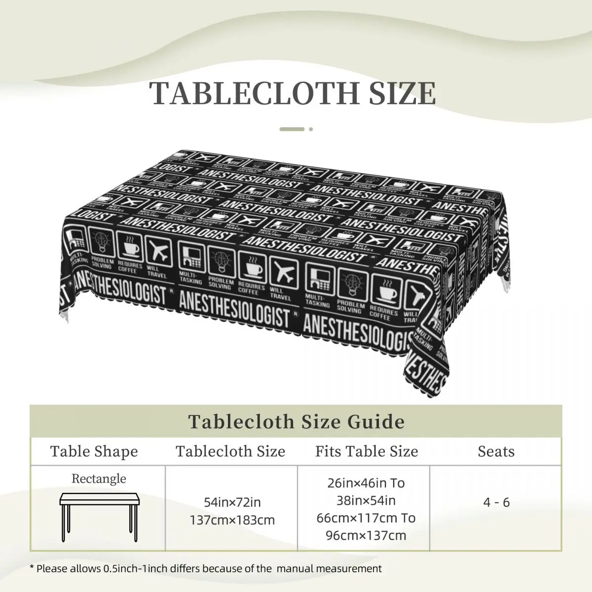 Anesthesia Medication Labels Custom Rectangular Tablecloth Oilproof Table Cover for Dining Events Table Cloth
