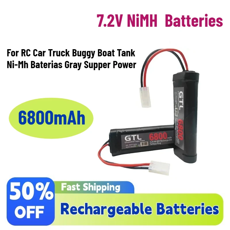 

High-Quality 7.2V 6800mAh NiMH Rechargeable Batteries Pack for RC Car Truck Buggy Boat Tank Ni-Mh Baterias Gray Supper Power