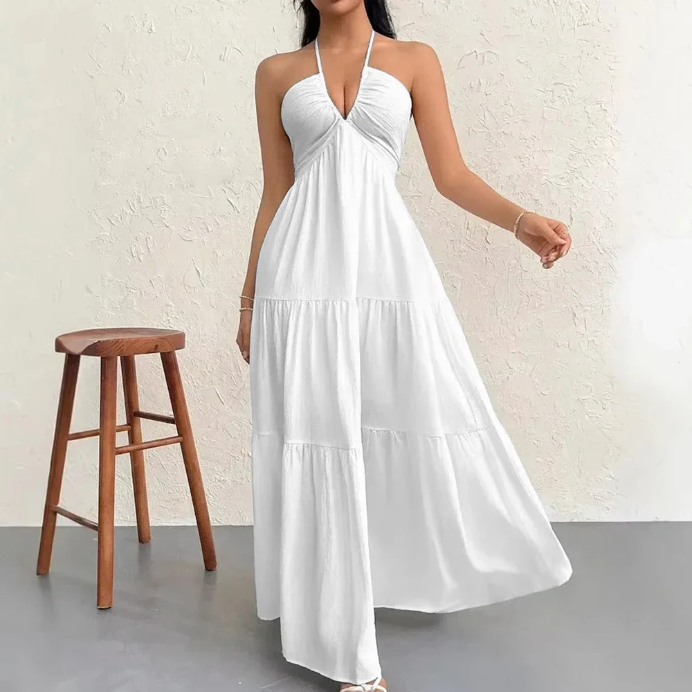 CPSYMYM  Dresses Spring Summer Simple Elegant Solid Color Sleeveless V-Neck Maxi Party Shift Dresses For Women