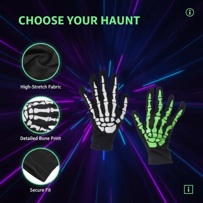 Neue Handschuhe mit Totenkopf- und Krallenmuster, dehnbare Handschuhe mit Skelett-Motiv für Halloween, Cosplay, Mottopartys und Kostüme. – Detail 1