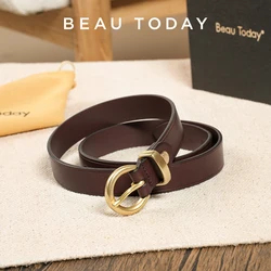 BEAUTODAY Belt Women Genuine Cow Leather Metal Buckle Classic Solid Color 2023 Ladies Jeans Dress Waistband Handmade 91058