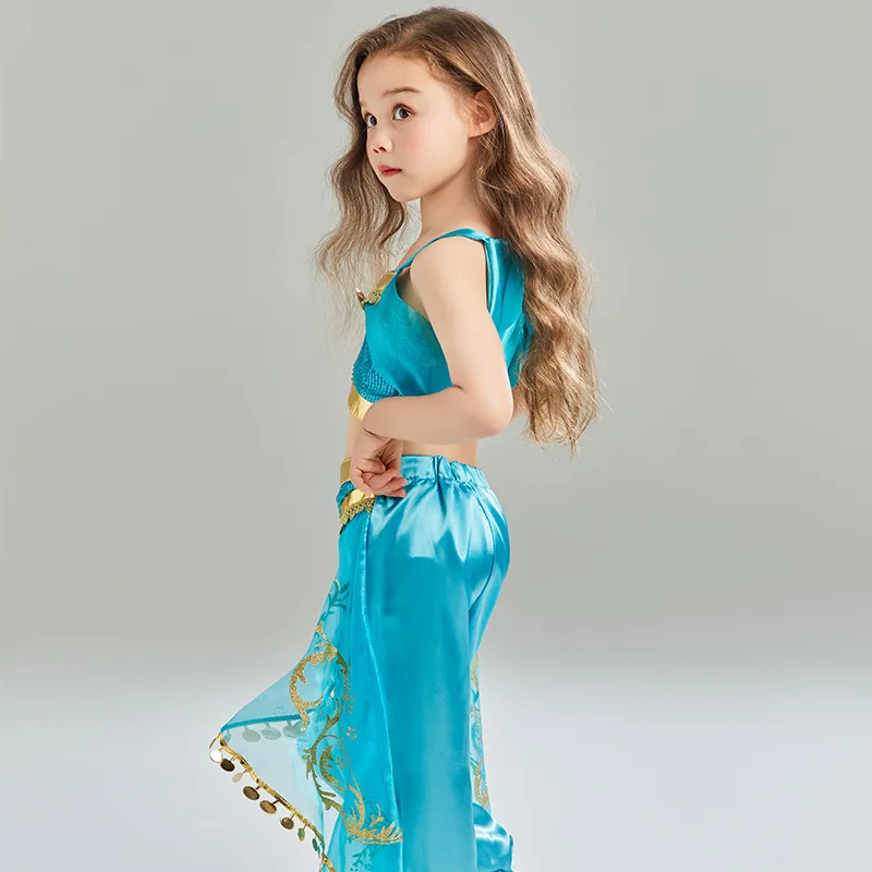 Robe de Princesse Jasmine pour Fille, Costume de Lampe Magique d'Aladdin, Ensemble Éducatif pour ixd'Anniversaire, Carnaval Cosplay, Vêtements pour Enfants