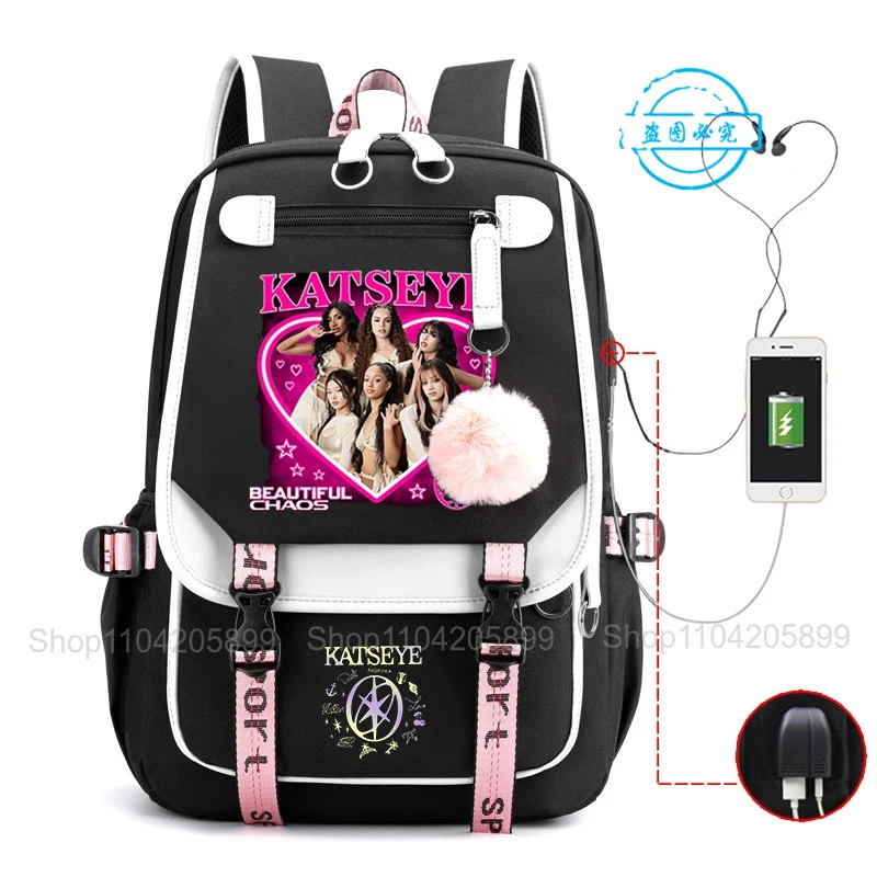 Katseye Backpack Kpop Mochila Boy Girl Schoolbag Daily Travel Bag Capacity Laptop Casual Daypack
