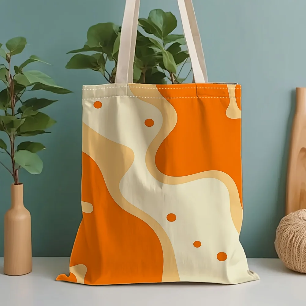 1pc Print Tote Bag, Handbag - Vibrant Orange-Yellow Wave Pattern, Featuring a Smooth Abstract Style, Suitable for Daily Commutin