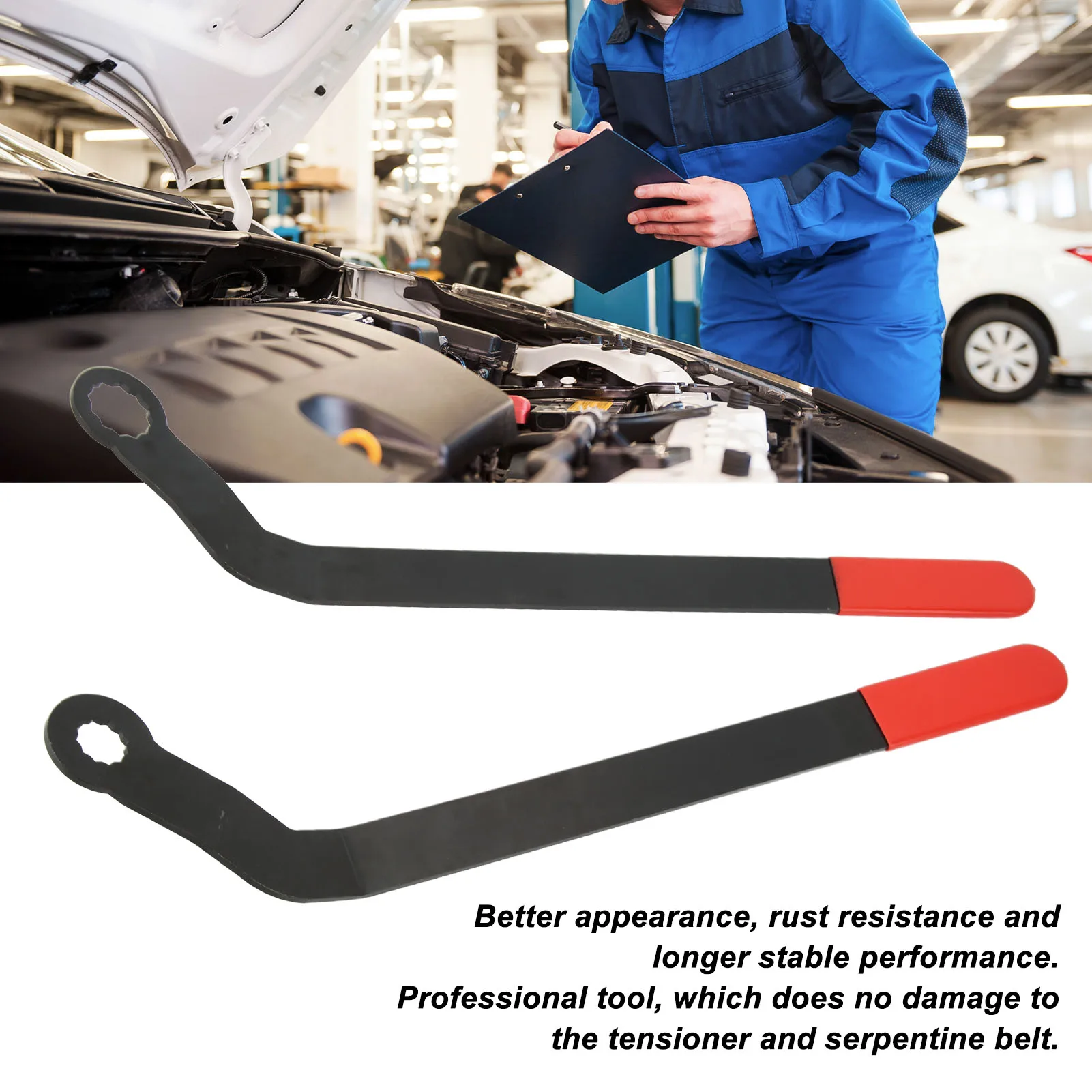 2pcs Serpentine Belt Wrench Tool Set Non Destruction Usage  Performance 1016 Serpentine Belt Tool Heavy Duty Design for Car