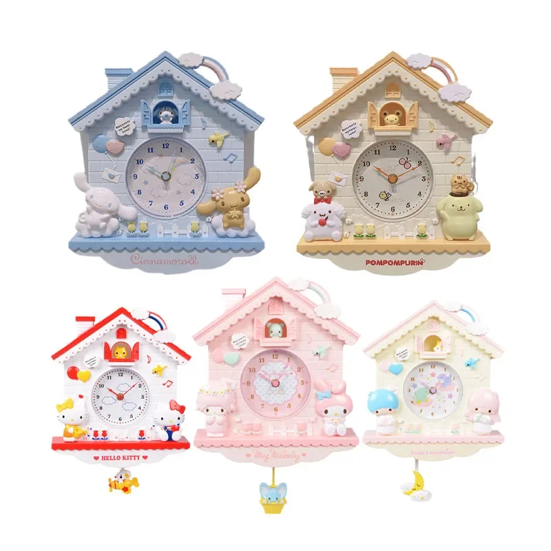 Kawaii  Swing Wall Clock Sanrio Cinnamoroll My Melody Hello Kitty Room Decoration Pendant Cute Cartoon Clock Birthday Present