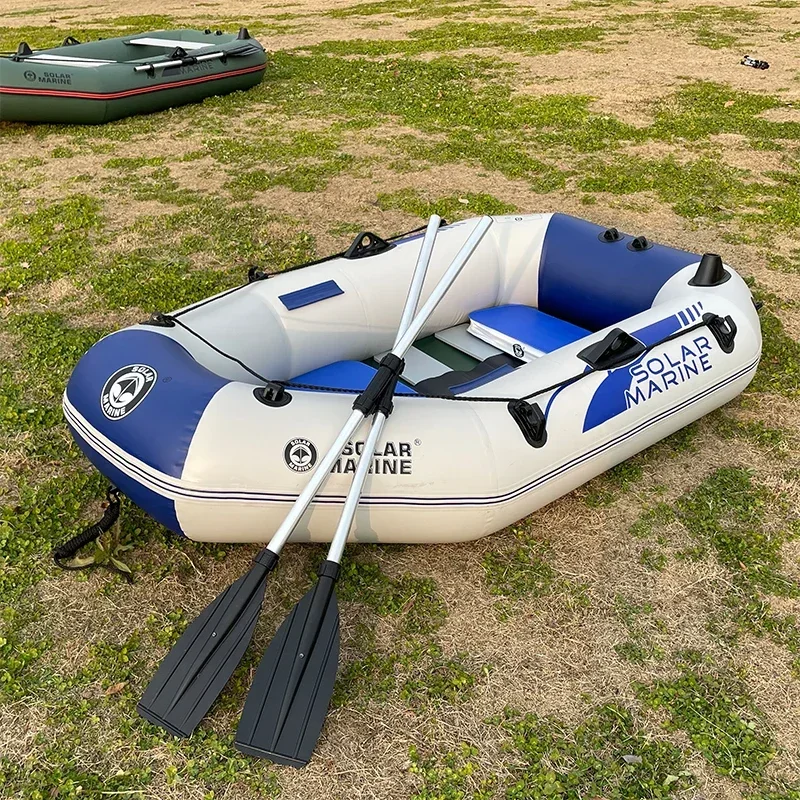 Solar Marine Folding Inflatable Fishing Boat Raft 2 Person Wood Floor Kayak Rowing Canoe Great for Ponds Lakes Rivers