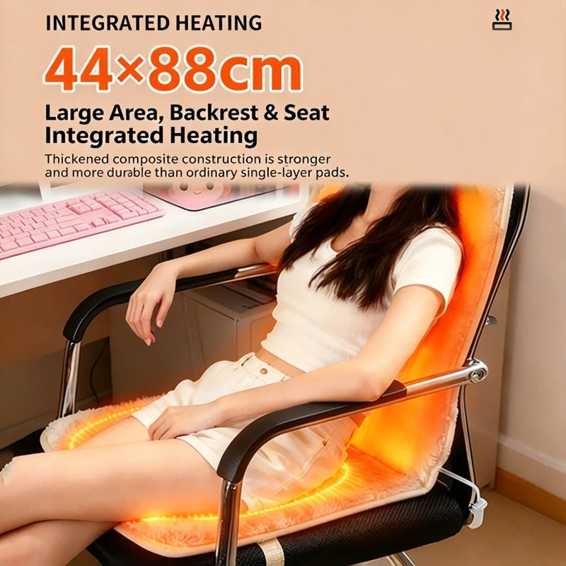 44x88cm Electric Heating Cushion With Backrest 12H Timer 9-Level Adjustable Temperature Seat Heating Pad Chair Thermostatic Mat