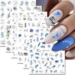 3d Nail Art Stickers Watercolor Bluesky Blossom Florals Flowers Leaves Adhesive Sliders Nails Decals Decorations For Manicures