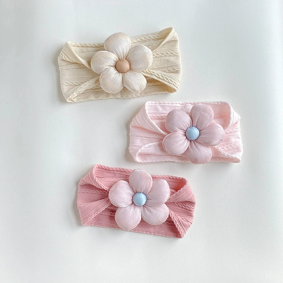 

Large Satin Flower with Cable Nylon Turban Baby Hair Accessories Flower Children Headband Toddlers Headwear Infant Hair Flwoers