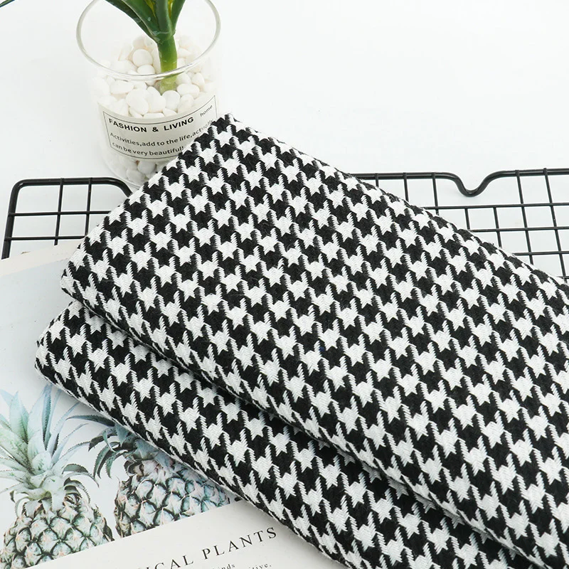 1M2M Black White Plaid Houndstooth Pattern Thickened Cashmere Like Woolen Cloth Fabric Autumn Winter Fabric Diy Hand Sewing