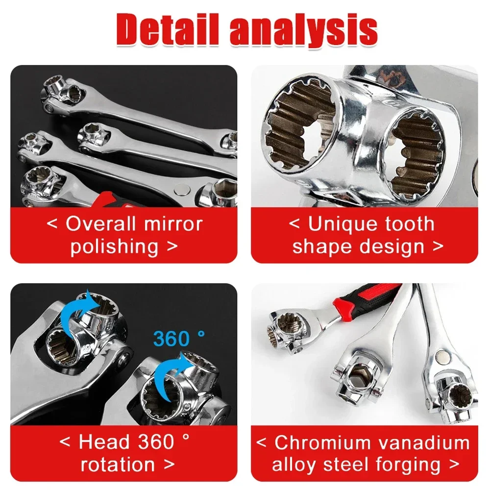 52 In 1 Multipurpose Wrench 360 Degree Rotation Ratchet Spline Bolts Sleeve Hand Tools Universial Furniture Car Repair Spanner