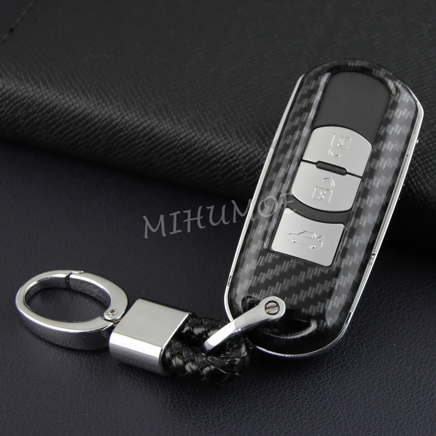 For 2013-2021 Mazda Carbon Fiber Car Key Fob Cover Case Chain Shell Mazda2 3 6 CX-3 CX-5 CX-9 MX-5 CX3 CX5 CX9 MX5