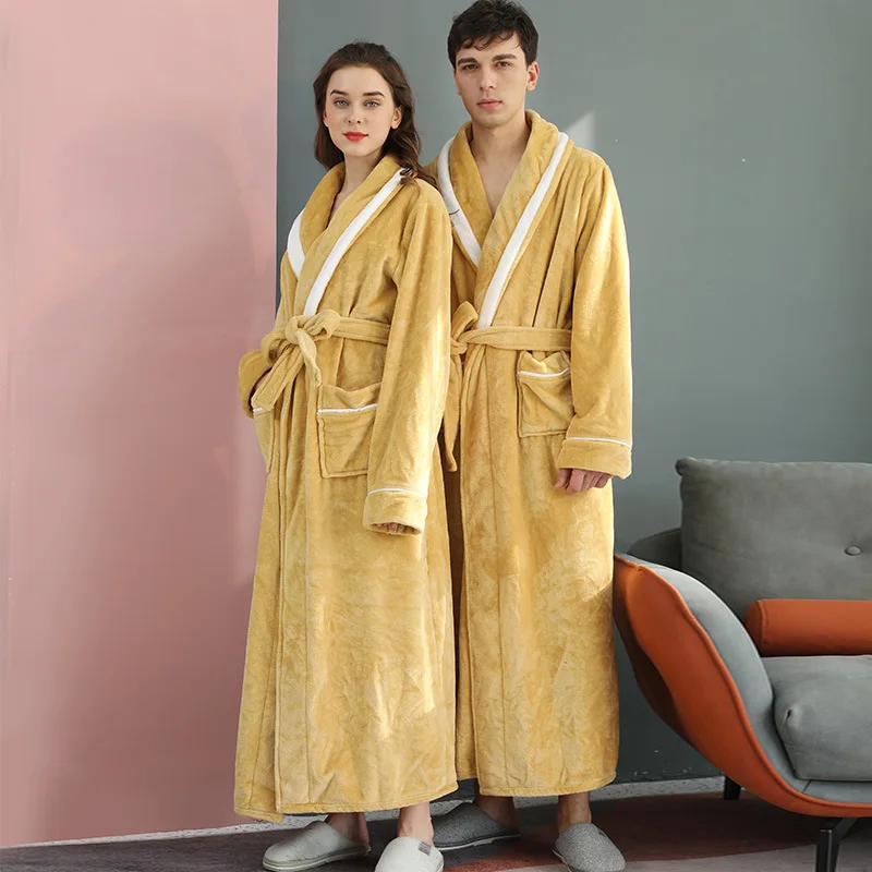 Thickened Flannel Couple Sleepwear Couple Robe Long Kimono Bathrobe Gown PLUS SIZE Loose Coral Fleece Home Wear Loungewear 3XL