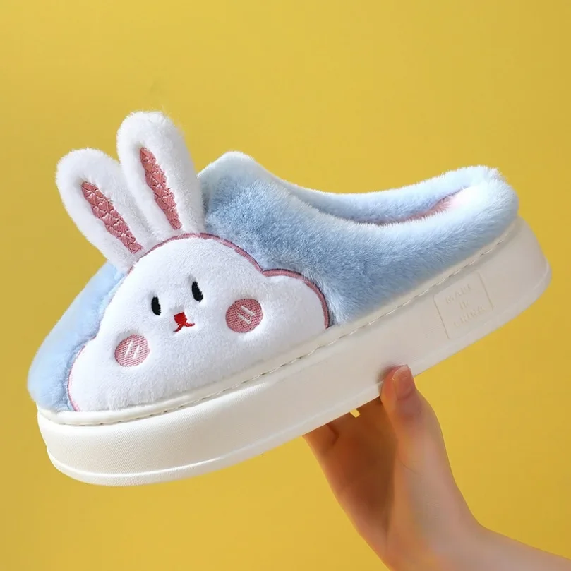 Slippers Women Warm Winter Rabbit bunny teddy Bear Kawaii Plush Contton Indoor Fuzzy Men Male Female Soft Home House Floor Shoe