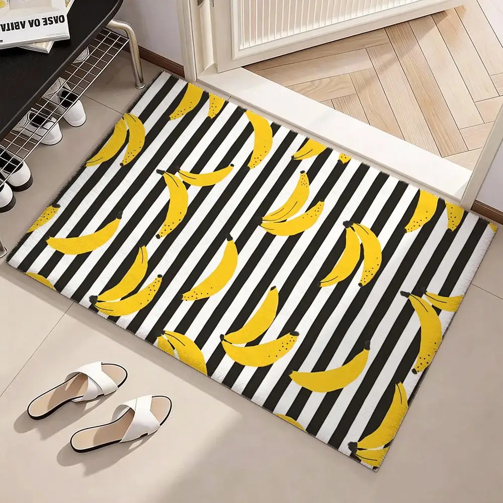 Rough Sketch Hand Drawn Banana Print Floor Mat Soft Flannel Non-Slip Door Mat - Thickened Rug for Living Room Home Decor