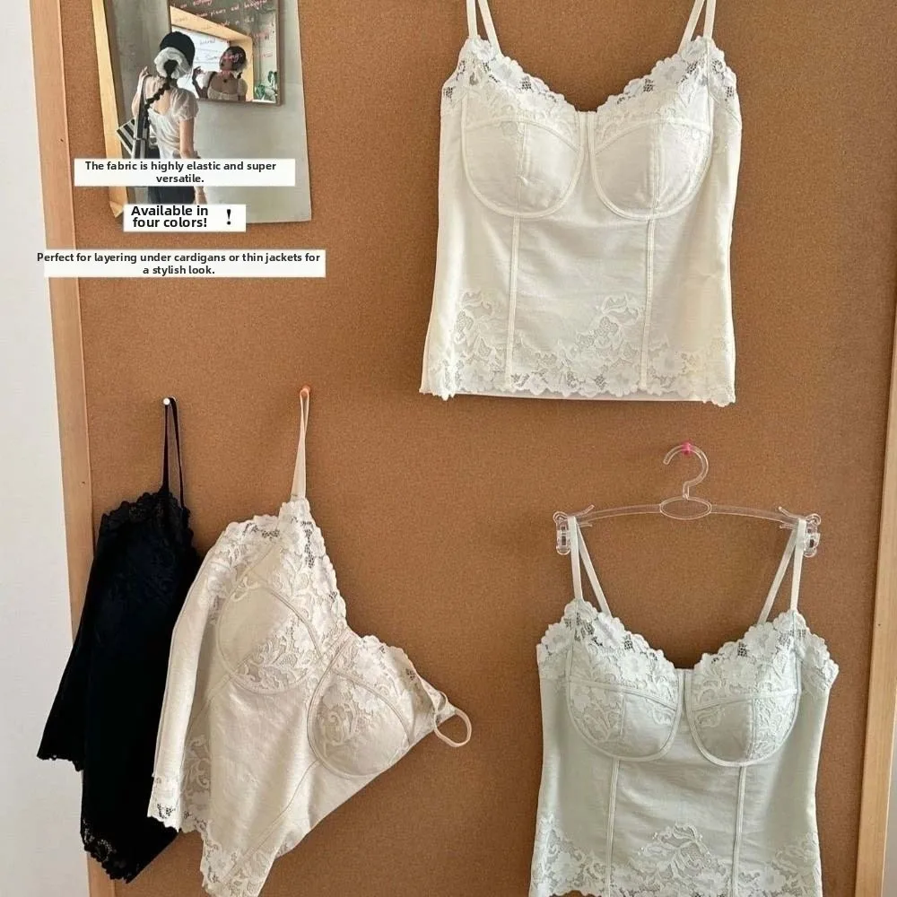 Spicy Girl Style French Style Lace Camisole Slim Fit Fishbone Lace Corset Sleeveless Flower Crop Tops Travel