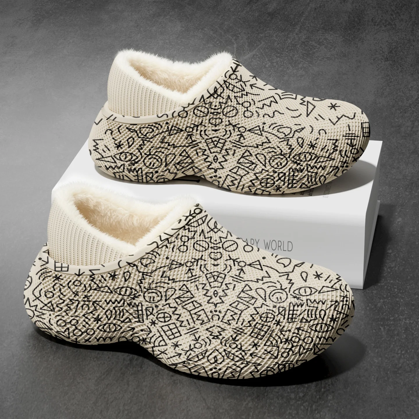 Winterwarme Baumwoll-Hausschuhe für Damen und Herren, wasserdichte EVA-Doodle-Stiefel, mit Fleece gefüttert, dicke Sohle, rutschfest, für drinnen und draußen, Hausschuhe – Detail 10