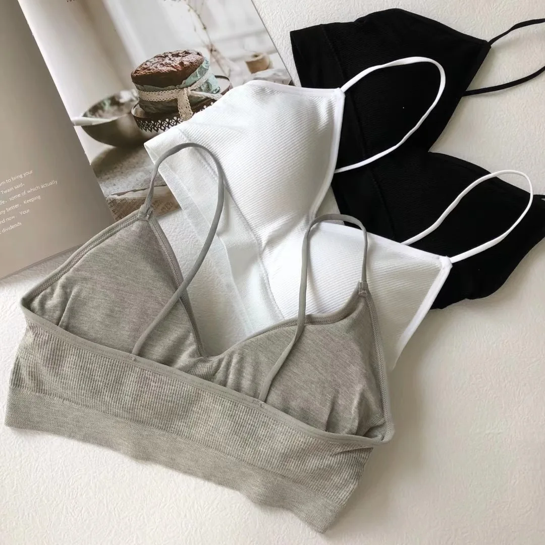 Koreański biustonosz na ramiączkach, seksowna bielizna, bez fiszbin, cienkie ramiączka, zapobiegający odsłanianiu, modelujący top na ramiączkach dla studentek.