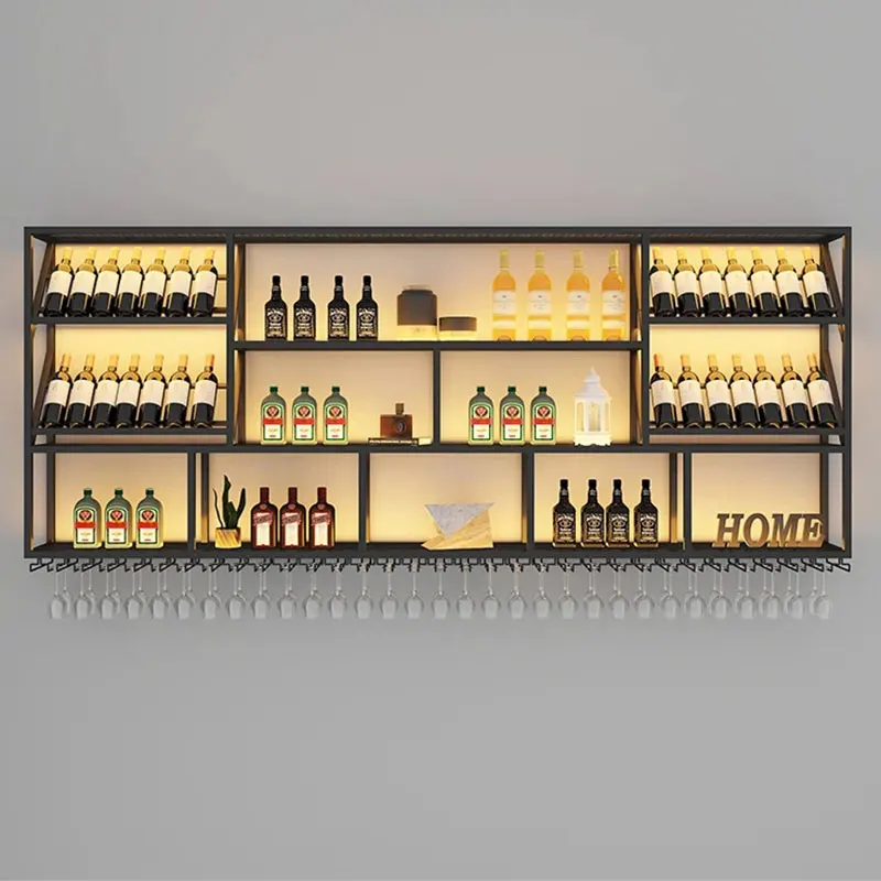 Black Modern Wine Holder Display Kitchen Display Wall Wine Rack Bottle Living Room Fancy Botellero Vino Pared Bar Furniture