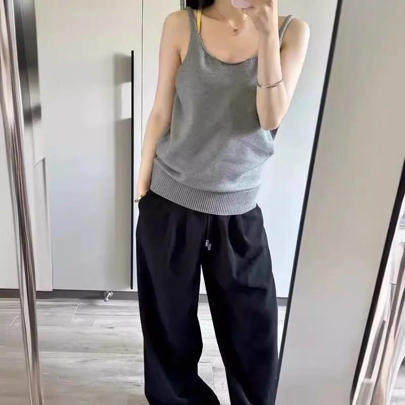 Design sense Spicy girl wearing gray sleeveless camisole vest women new item bottom layer beautiful back backless top camisoles