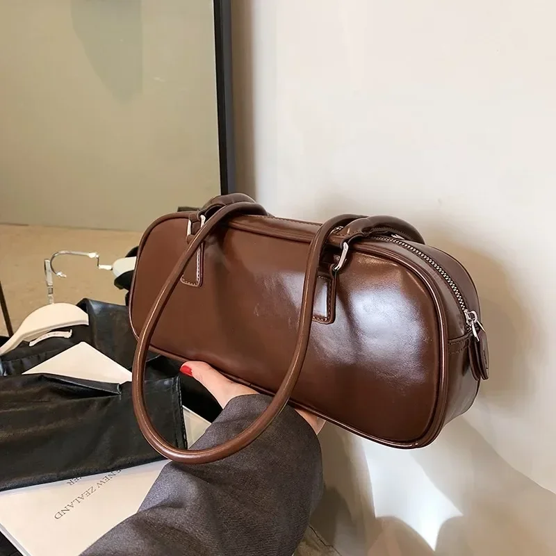 Fashionable Stitched Boston Bag Large Capacity Solid Color PU Simple Shoulder Bag 2024 Hot Selling High Quality Damen Handtasche