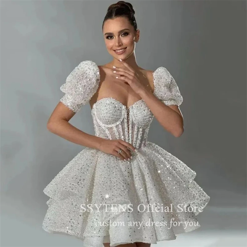 SSYTENS Short Evening Dress Customized A-Line Mini Wedding Dress 2025 Detachable Sleeves Prom Gowns Bride Formal Party Dress