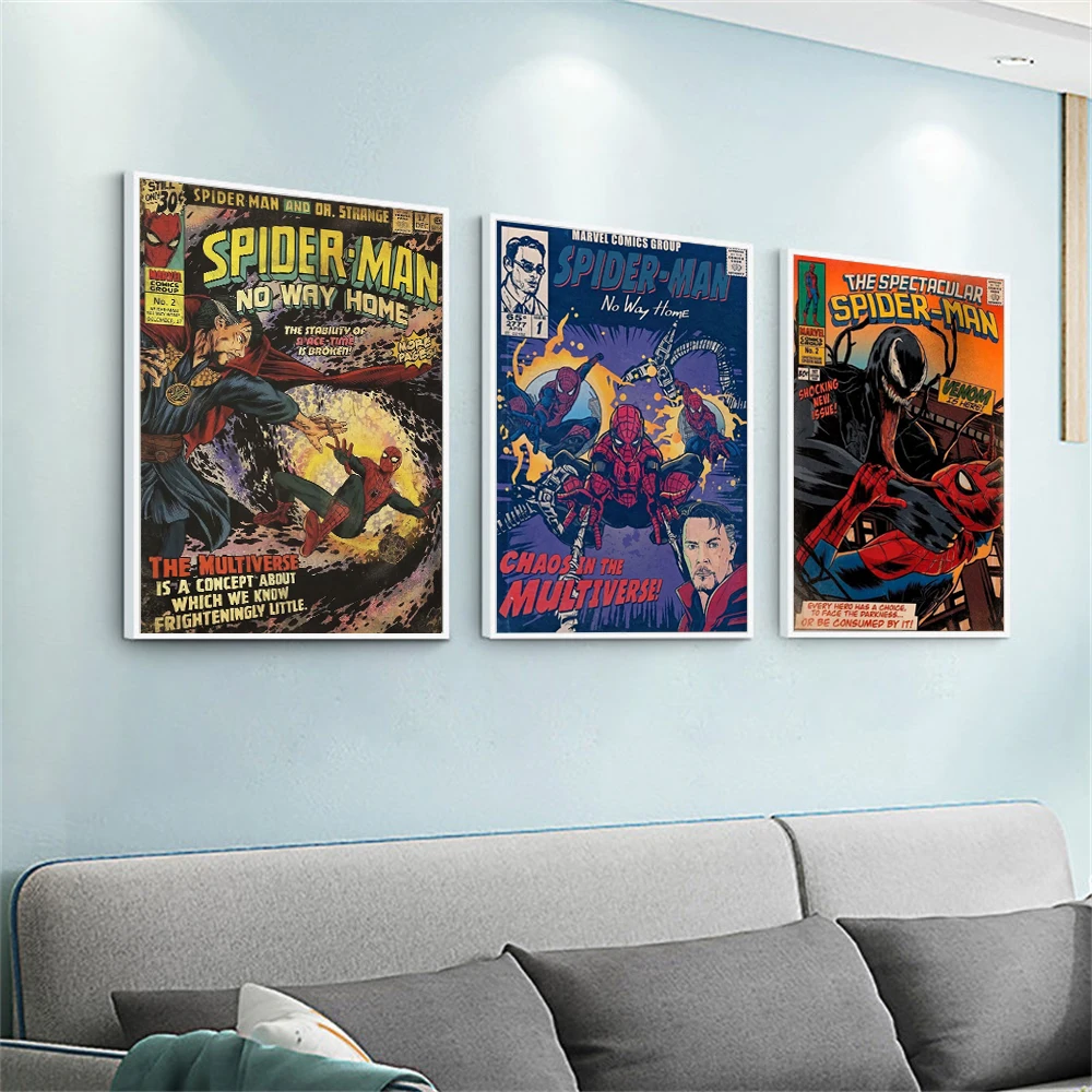 MINISO Superhero Spider Man Venom Poster Superhero Wall Art Print  No Way Home Poster For Living Room Bedroom Home Decor