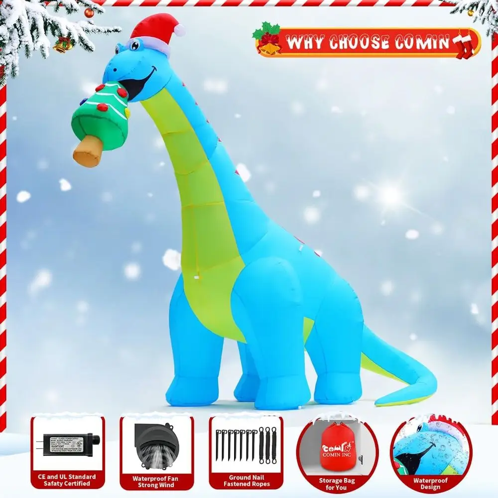 10-Foot Outdoor Christmas Inflatable: Dinosaur Devouring Tree with LED Lights for Lawn and Garden