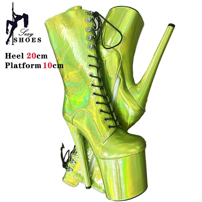 8Inch/20CM Mid-Calf Boots Women Fetish Laser Color Pole Dancing Short Stripper Stiletto Platform Heels Thin Heel Modern Boots