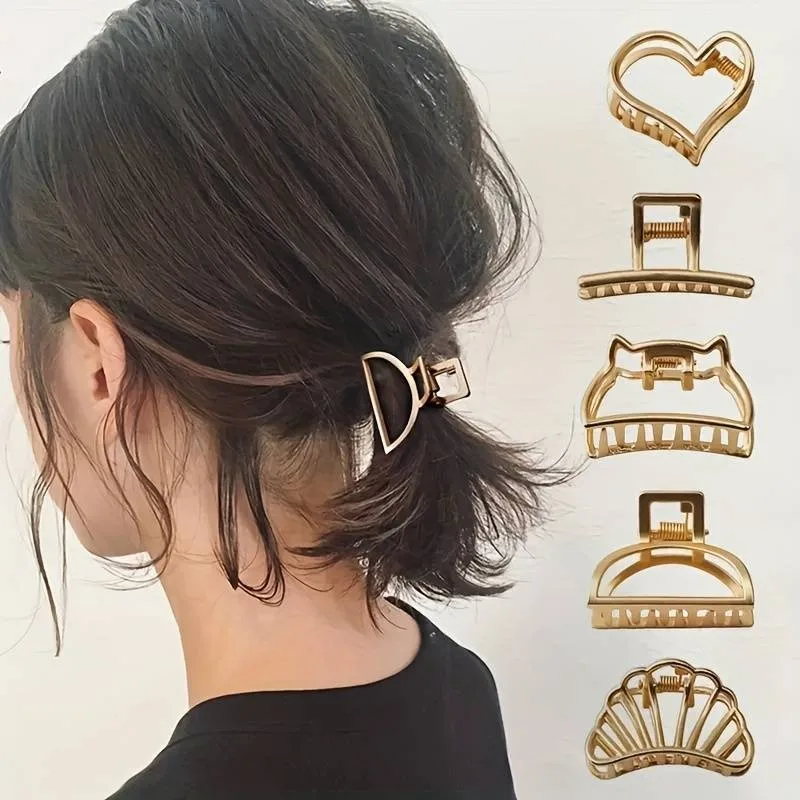 5PCS แฟชั่น Hollow Heart โลหะผม Claw คลิป,ง่ายลื่น MINI Golden เรขาคณิต Barrettes คลิปผมสําหรับผู้หญิงหญิง