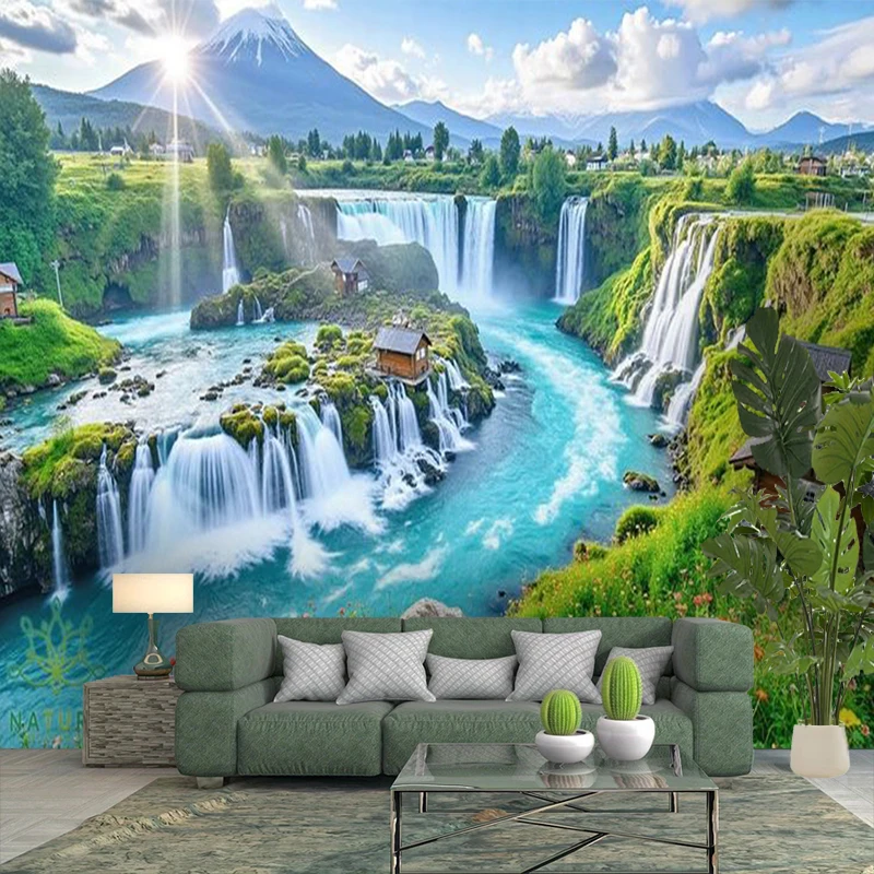 1PC Waterfall Lake View Art Print Backdrop Banner, Bedroom Living Room Photo Background, Polyester, Home Decor, Wall Art