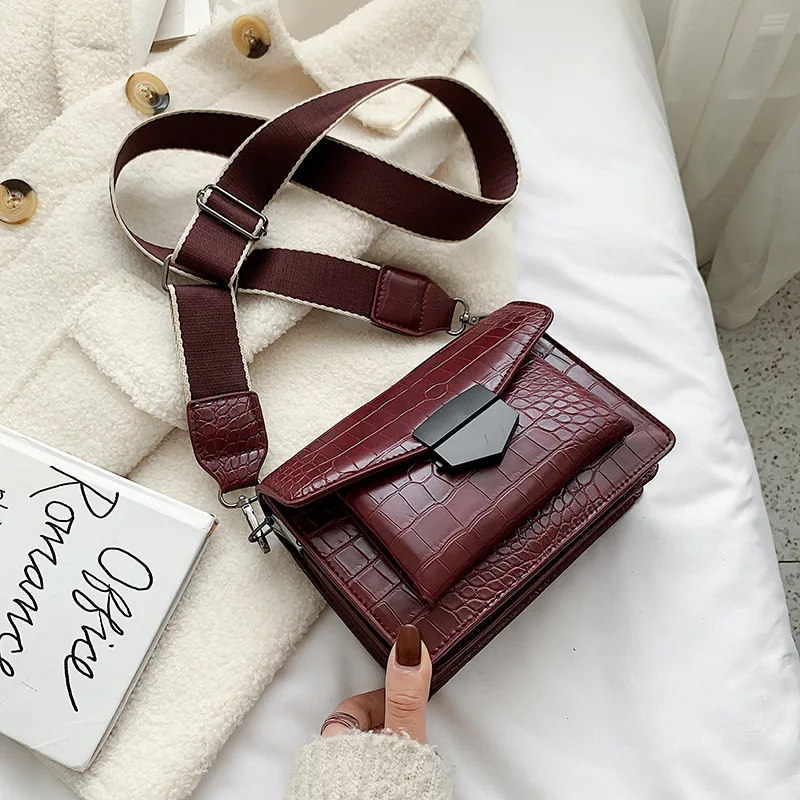 2023 Ladies Bags Mini Mobile Phone Bags Girls Fashion Square Bags Stone Pattern Messenger Bags Wide Shoulder Strap Bag Bolsas