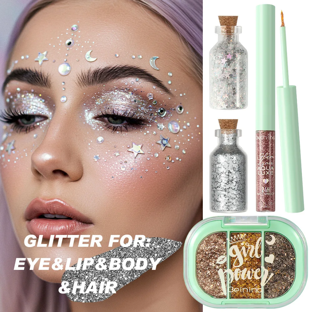 스팽글 글리터 젤 세트 아이라이너 펜슬 브라이트닝 리퀴드 아이섀도 하이라이터 파티 축제 무대 메이크업 화장품