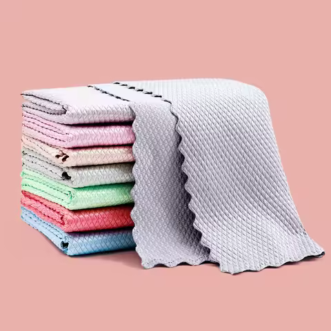 5Pcs Car Fish Scale Grid Wipe Glass Without Water Marks Cloth Thickened Kitchen Cleaning Towel Absorbing Wash Rag Maintenance