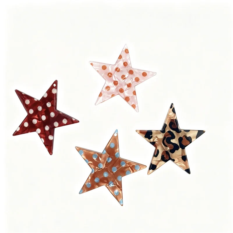 New arrived 46pcs/lot 45mm color dots pattern print cartoon stars shape acrylic Pentagram diy jewelry garment hair accessory