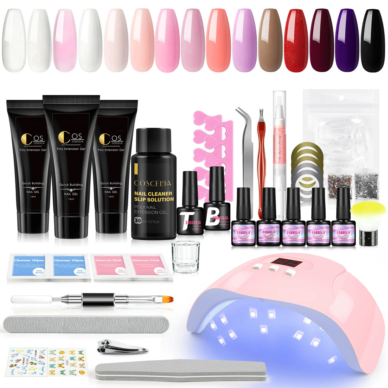 Coscelia kit de manicure gel unha polonês kit 12 pçs gel polonês com 3 pçs poli extensão gel 36w lâmpada do prego ferramentas manicure presentes feminino