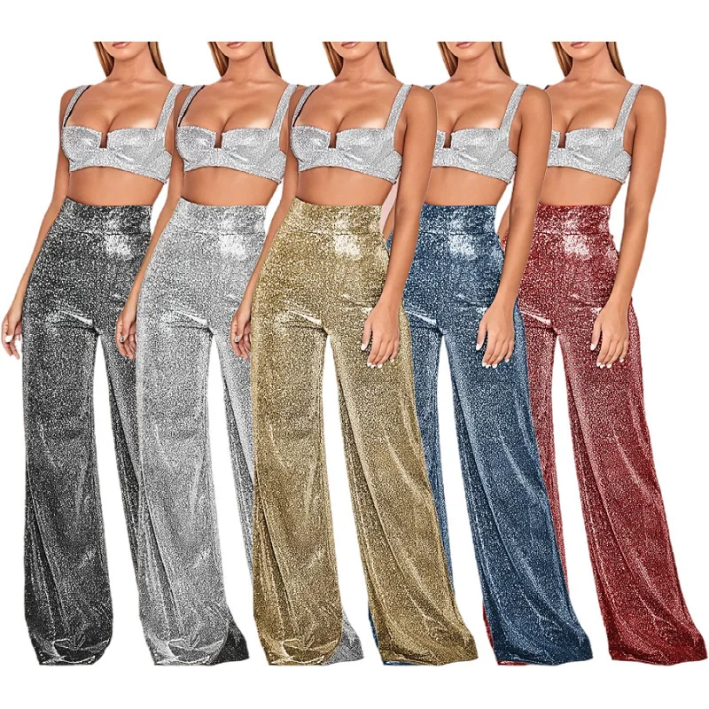 Spring High Waist Bright Color Wide Leg Pants All-Match New Fashion Yk2 Women\'s Clothing Long Pants Women Trousers Streetwear