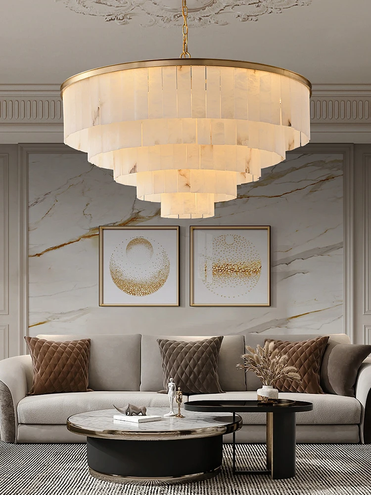 Natural Marble Series Dimmable LED Chrome Gold Ceiling Chandelier Lighting Lustre Suspension Luminaire Lampen For Living Room