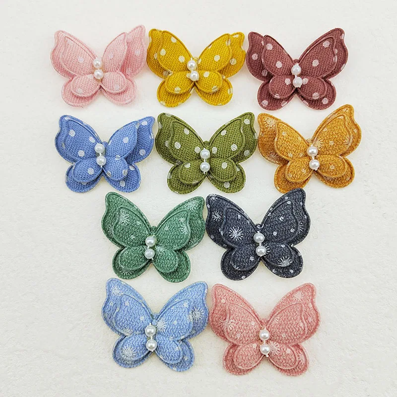 30Pcs/Lot 4*3.5CM Two Layer Dot Butterfly Padded Appliques For Craft Clothes Sewing Supplies DIY Hair Clip Accessories Patch