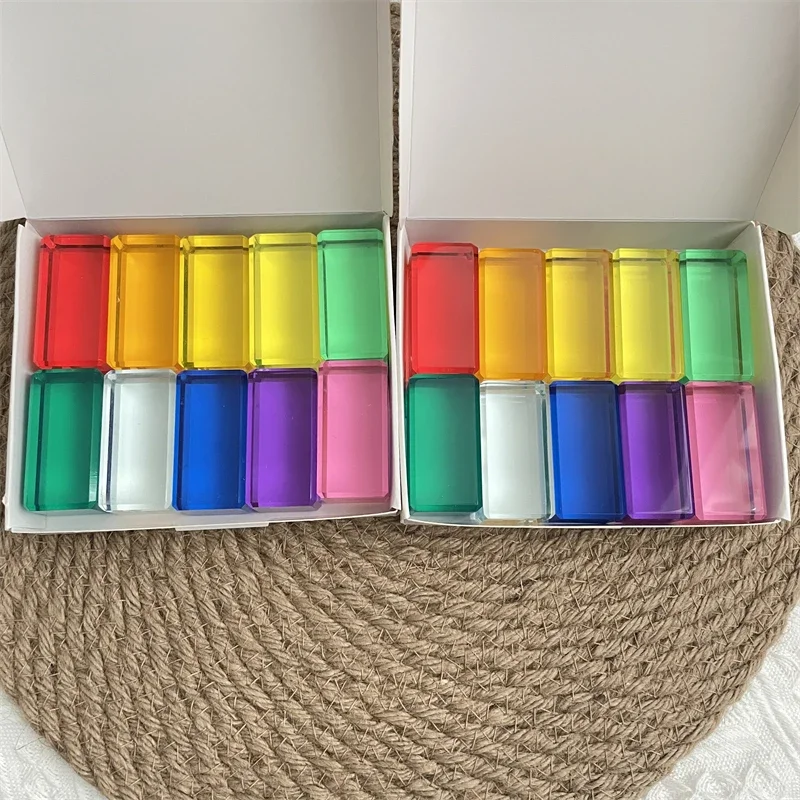 5cm lucent Rechteck Würfel Regenbogen Stein Kristall sensorisch durchscheinend Stapeln Spielzeug Acryl Würfel Bausteine für Kinder Geschenk