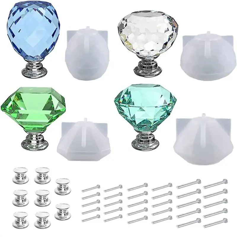 J1UL1N DIY Knob Cabinet Silicone Mold Drawer Pulls Handle Accessories Mould 4Pcs For Crystal Epoxy Resin Silicone + Screws