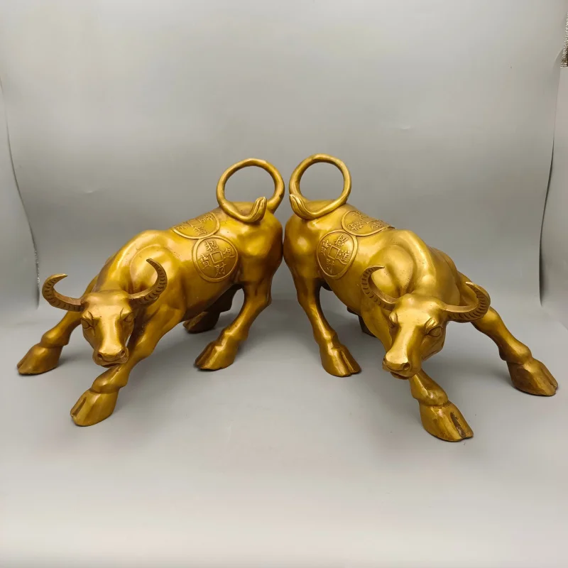 Wealth Ox Pair Antique Copperware Collectible Copper Ornaments Home Office Decoration Gift Crafts Wholesale