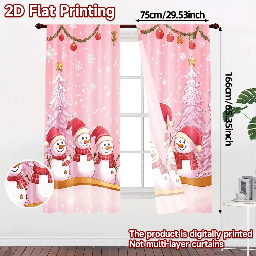 2pcs,Curtains Cute Snowman Family Christmas Backdrop (2) Modern Contemporary Curtains Polyester Easy Install Curtains