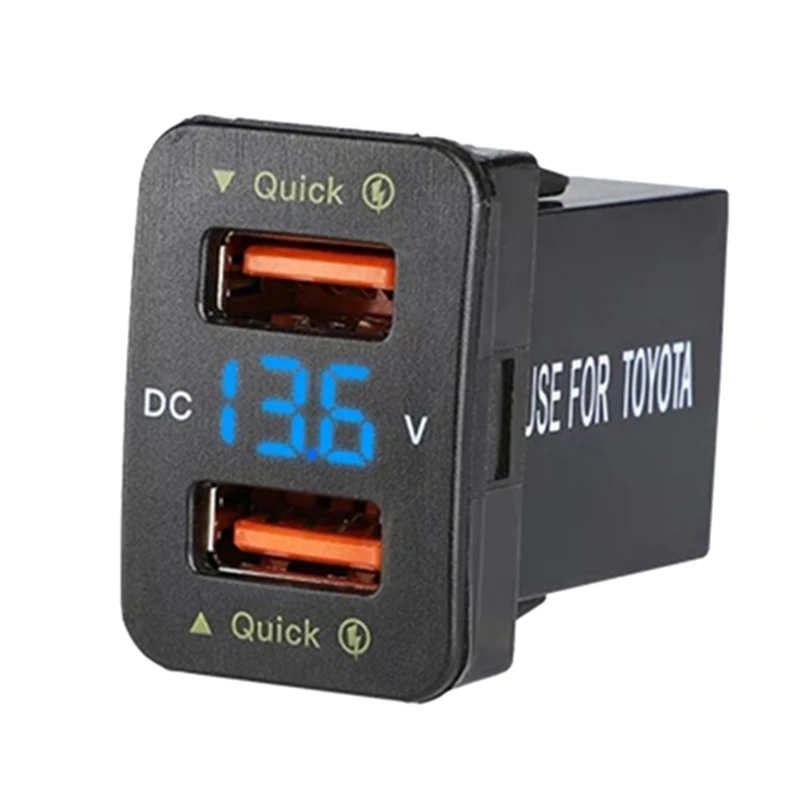 

2X 36W Fast Car Charger QC3.0 Dual USB Fast Charger With Blue Voltage Waterproof Mobile Phone Charger For Toyota
