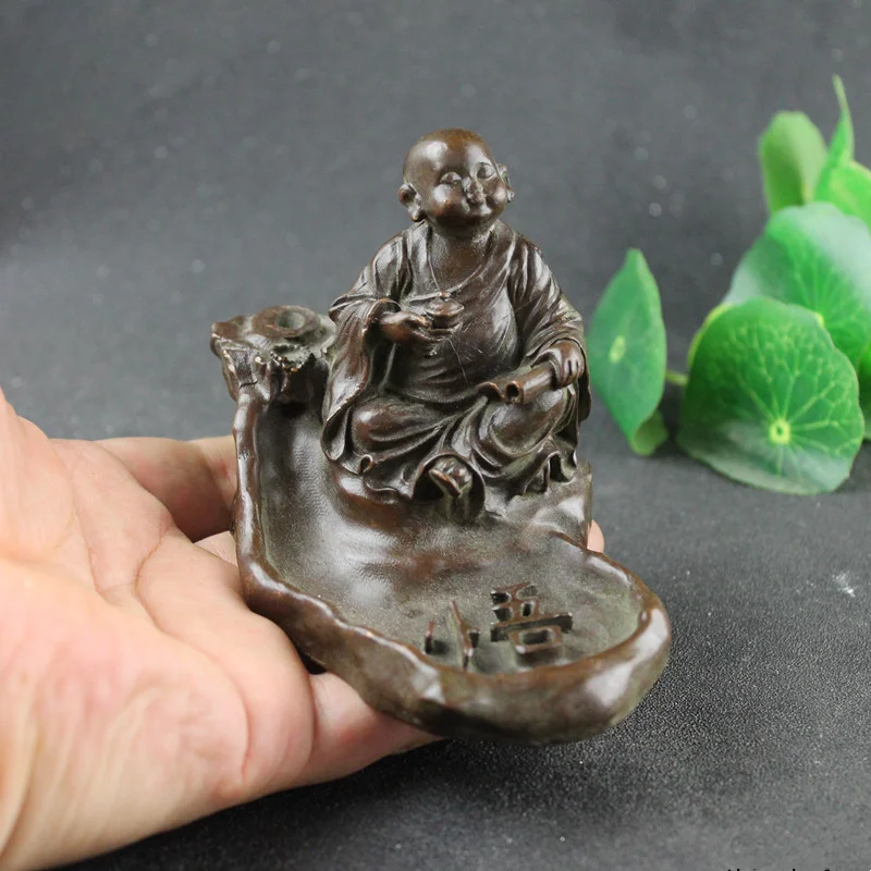 

Brass Buddha Zen Statue Little Monk Sitting Candle Holder Ornament Sculpture